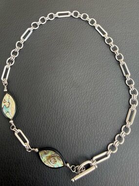 Shell Girl #6 Abalone Shell Asymmetrical  Chain Toggle Necklace Stainless Steel